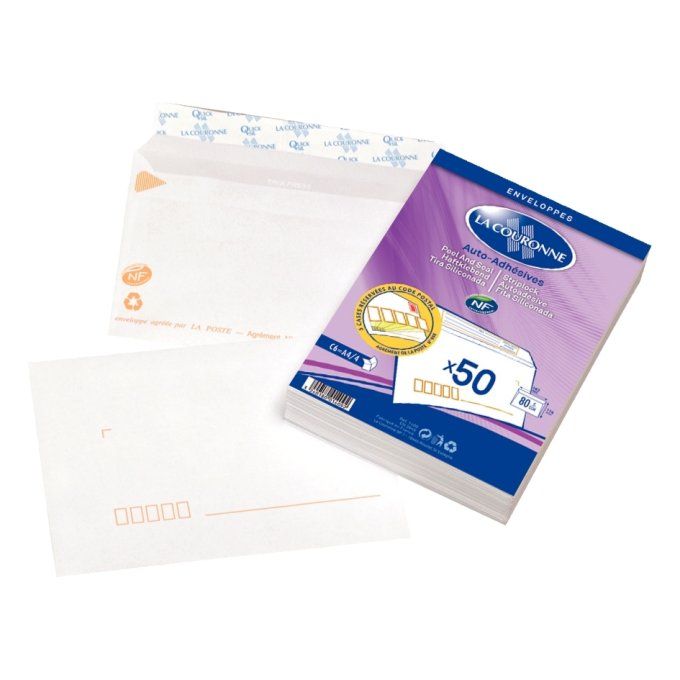 Paquet de 50 enveloppes blanches 114x162mm 80g bande siliconée précasées