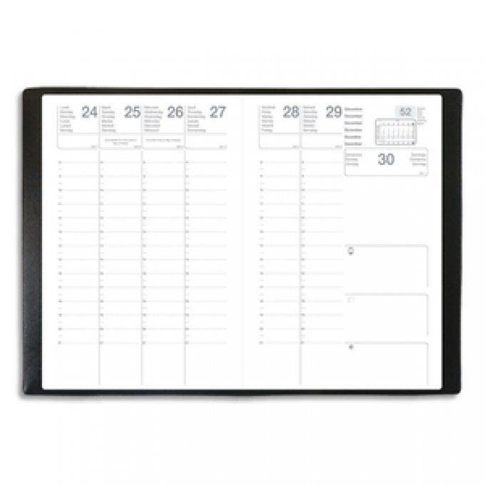 Agenda Bureau 2025 Exdi Saturne 1 semaine sur 2 pages + notes, format 16 x 24 cm PVC lisse Noir