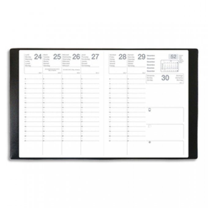 Agenda Bureau 2025 Exdi Saturne 1 semaine sur 2 pages + notes, format 21 x 29,7 cm PVC Noir