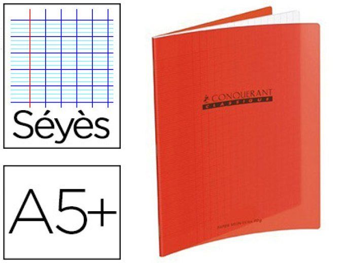  Cahier CONQUERANT Polypropylène Format A5+ 170x220 Grands carreaux 96 Pages