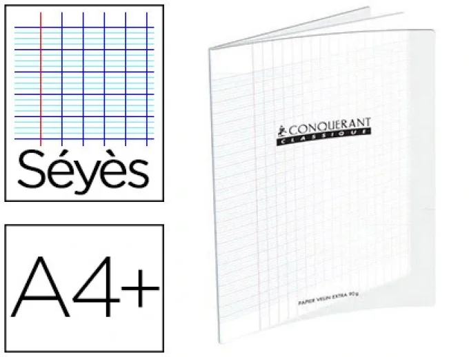 Cahier CONQUERANT Polypropylène Format A4+ 240x320 Grands carreaux 96 Pages