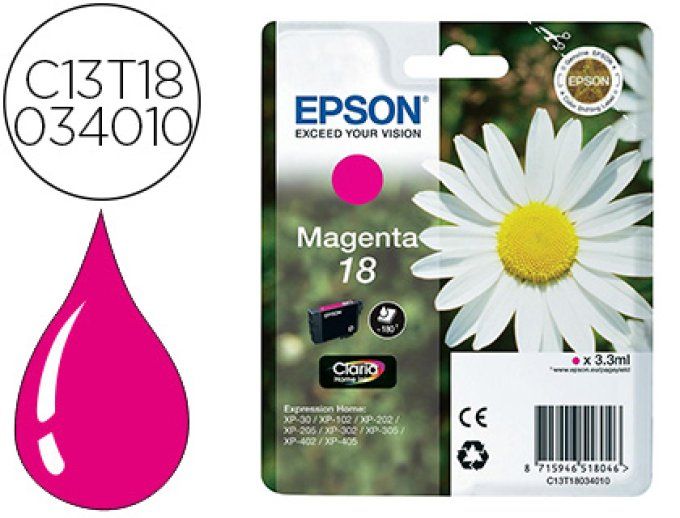 	 EPSON Cartouche Pâquerette 18 Encre Claria Home 3.3 ML