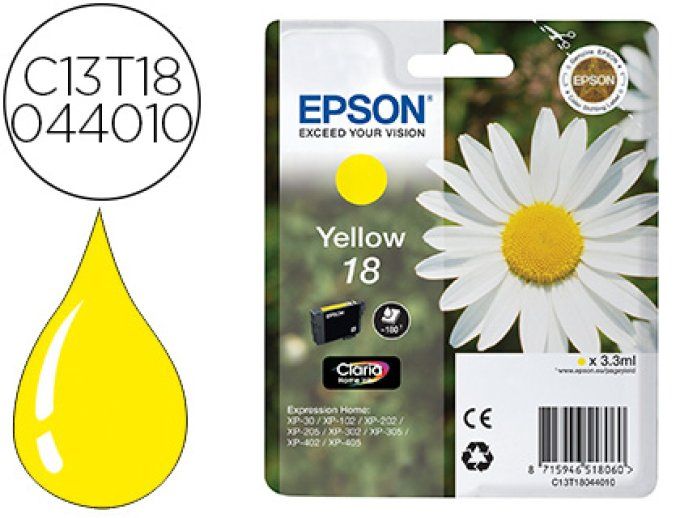 	 EPSON Cartouche Pâquerette 18 Encre Claria Home 3.3 ML