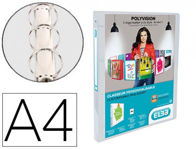 Classeur personnalisable Elba polyvision 4 anneaux . Dos 20 mm