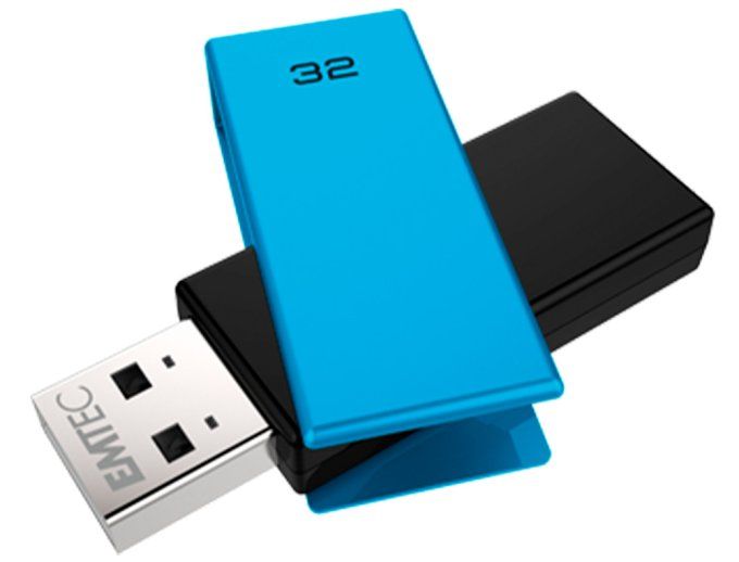 Cle usb EMTEC 2.0 c350 brick pivotante 32gb vitesse lecture 15mbs ecriture mb/s coloris bleu.