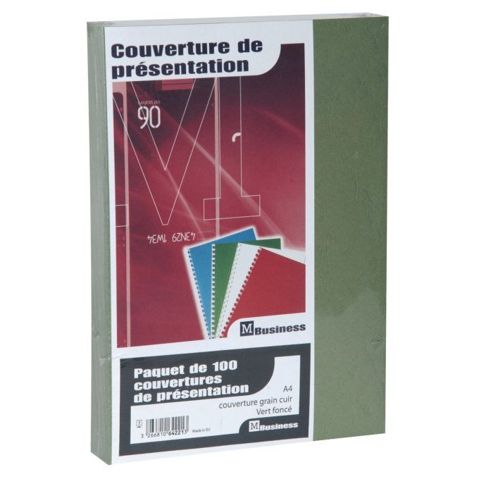 Paquet de 100 couvertures grain cuir 250g A4 vert  PAVO