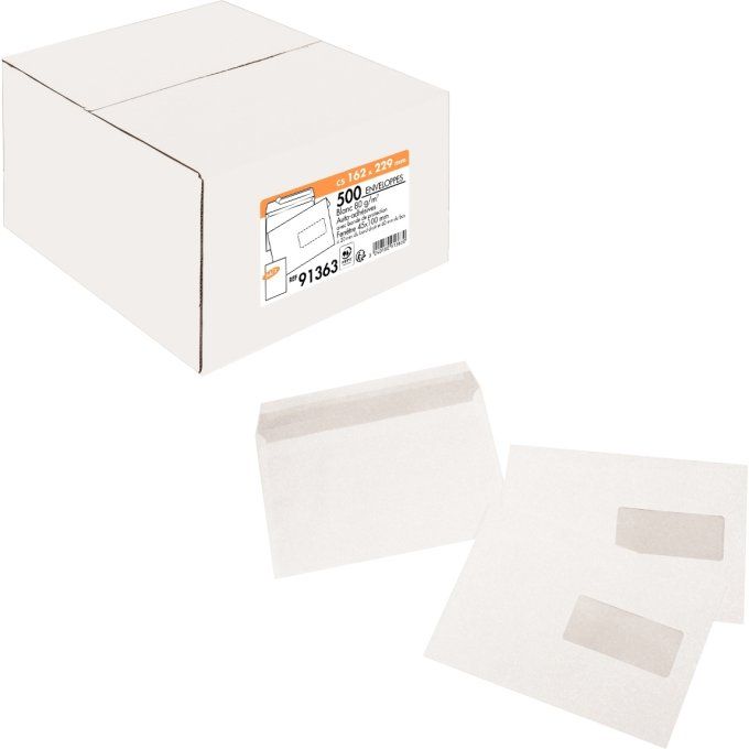 Boîte de 500 enveloppes blanches C5 162x229 80g/m² fenêtre 45x100 bande de protection. LA COURONNE