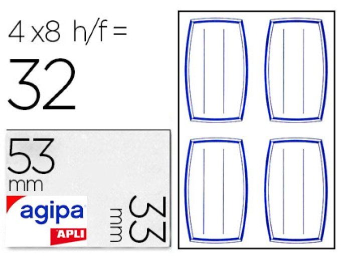 Étiquette adhésive apli agipa écolier 33x53mm pochette 32 unités.