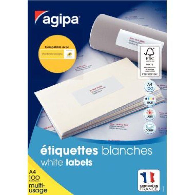 AGIPA Boîte de 100 étiquettes multi-usages blanches 297x210mm