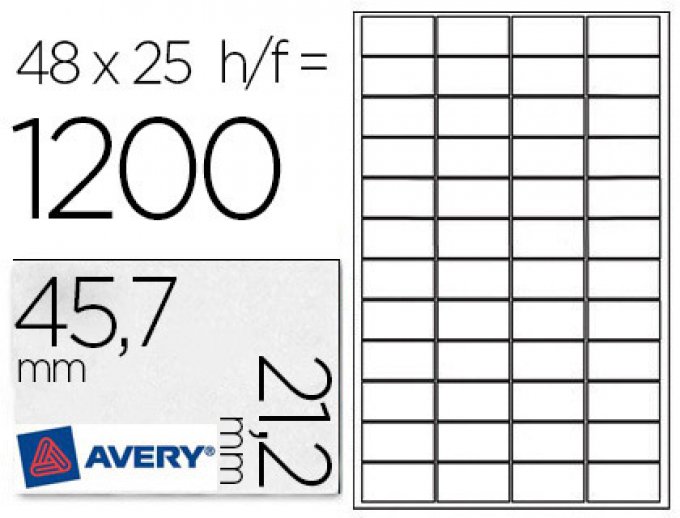 Étiquette adhésive avery enlevable laser jet d'encre 45.7x21.2mm écologique boîte 1200 unités.