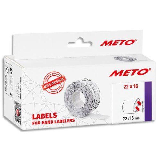 METO Boîte de 6 rouleaux étiquettes Meto 22x12mm blanches sinusoïdales adhésif permanent