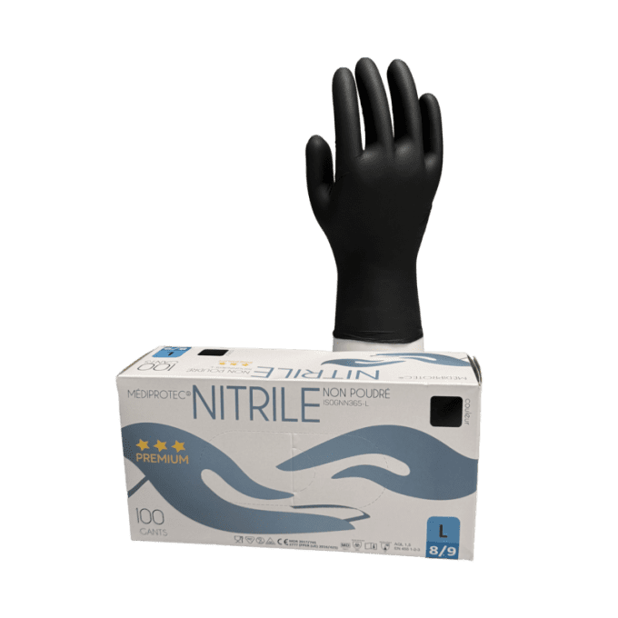 Gant nitrile noir premium non poudré. Boite de 100