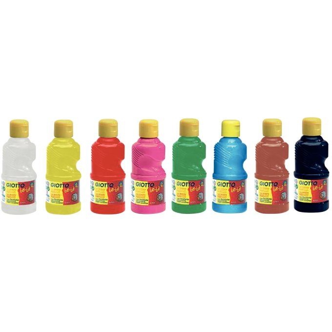 Carton de 8 Flacons 250ml de gouache GIOTTO be-bè, coloris assortis