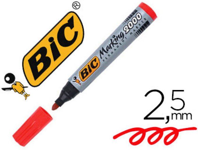 Marqueur bic permanent marking 2000 pointe ogive tracé 2.5mm corps plastique  base alcool  ROUGE