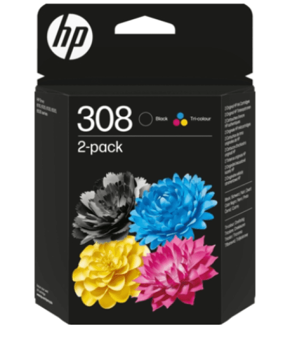 Cartouches d'encre HP 308 Noir + Couleur. Pack de 2