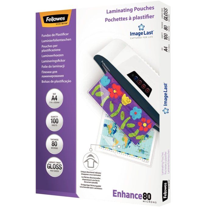Boîte de 100 pochettes de plastification A4 80 microns FELLOWES