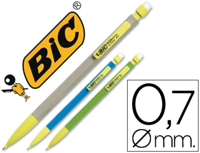 Porte-mine bic matic écolutions 0.7mm recyclé embout gomme 4 mines hb. Boite de 50