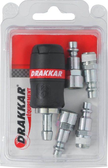 Raccords rapides de sécurité passage d'air de 6mm filetage 1/4" pour tuyau de 8mm - kit 5 p DRAKKAR