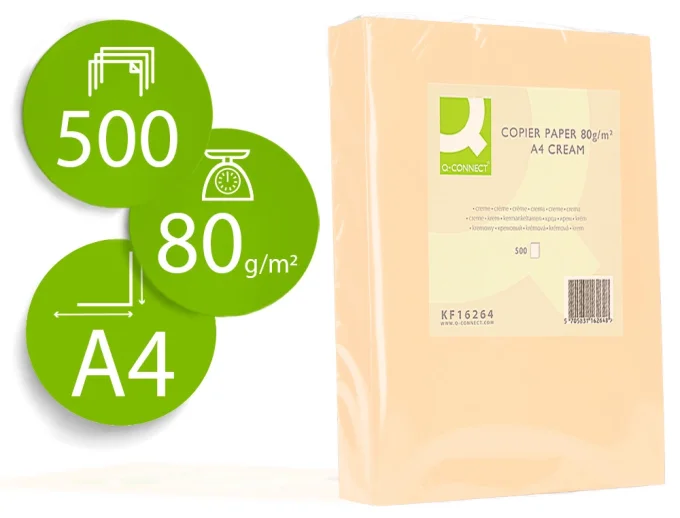 Ramette papier A4 80g/m2 couleur Q-connect multifonction unicolore 500 feuilles.