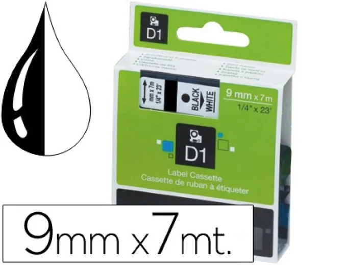 Ruban titreuse dymo d1 9mmx7m coloris impression noir/blanc.