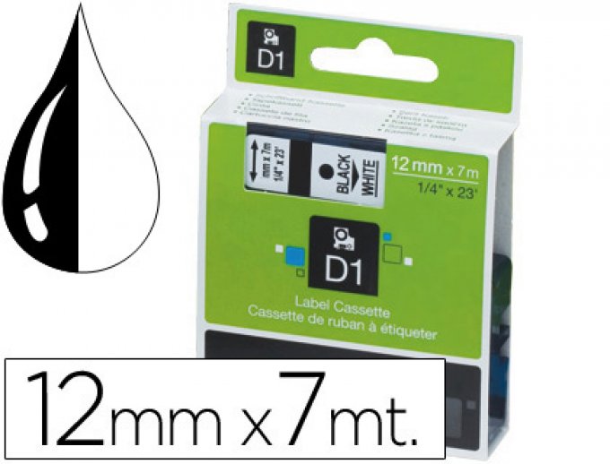 Ruban titreuse DYMO d1 12mmx7m coloris impression noir/blanc.