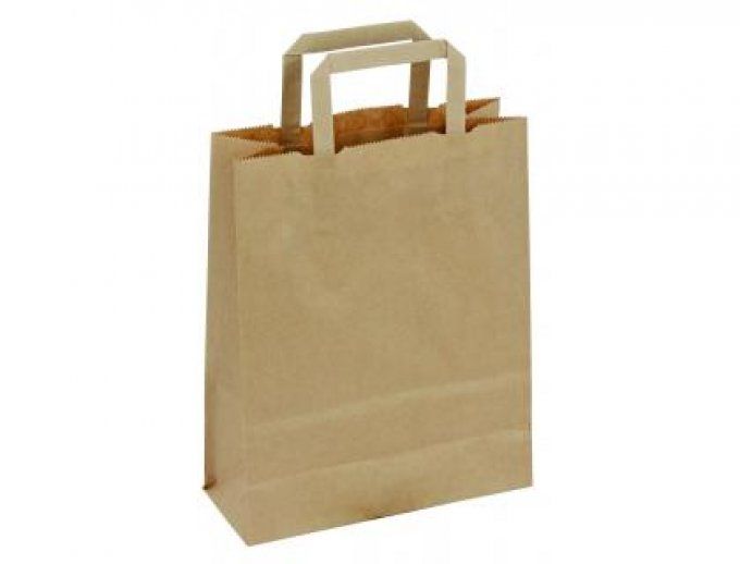 Sac kraft 70g/m2 poignees plates 22x10x28cm paquet 50 unités coloris brun.