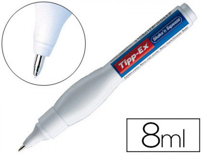 Stylo correcteur TIPP-EX shake'n squeeze ergonomique applicateur bille 8ml débit régulé par pression